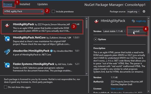 Installing Agility Pack