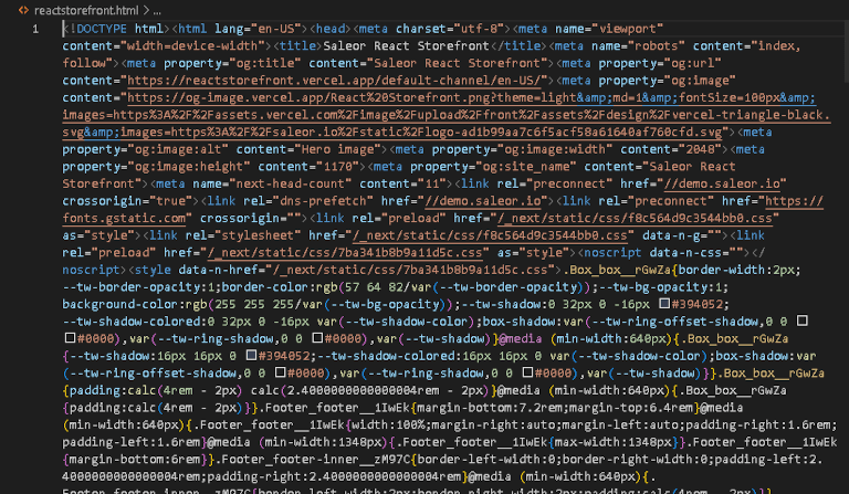 React Storefront HTML result React Storefront HTML result