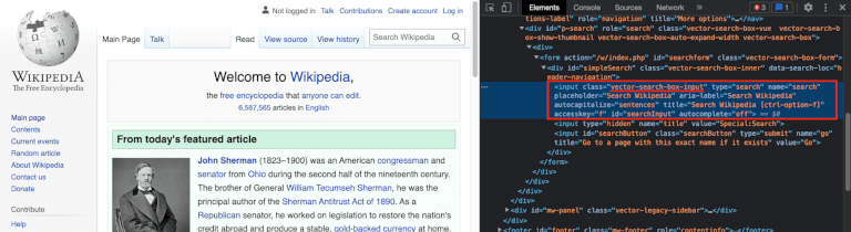 Search box on Wikipedia page