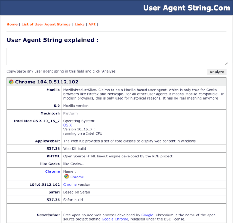 User Agent String explained