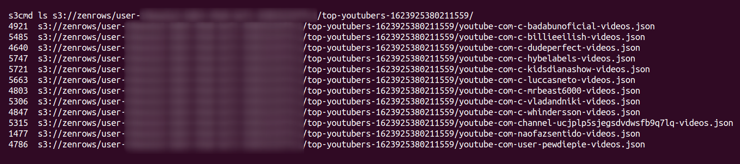 File list using s3cmd